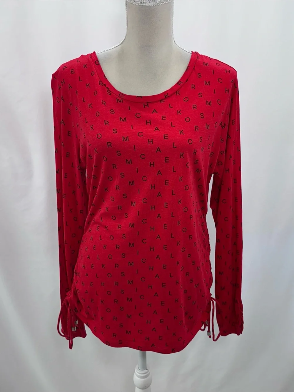 Michael Kors Red Long-Sleeve Logo Tie-Hem Shirt